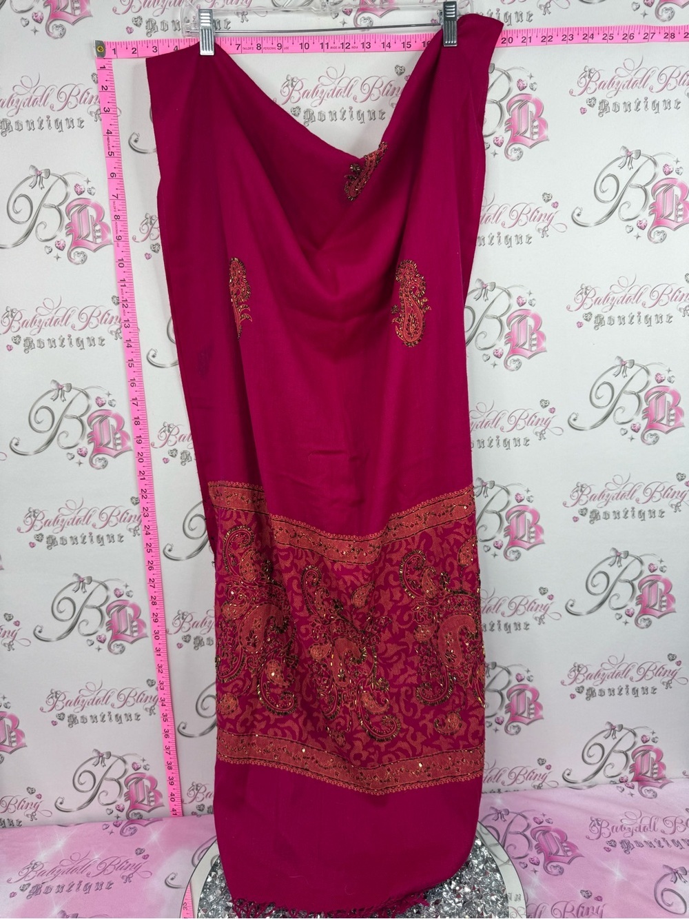 Scarf shiny shimmer wrap Magenta Beaded Paisley Scarf Wrap